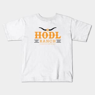 Hodl Ranch Est 2009 Bitcoin Logo Longhorns Western Font Kids T-Shirt